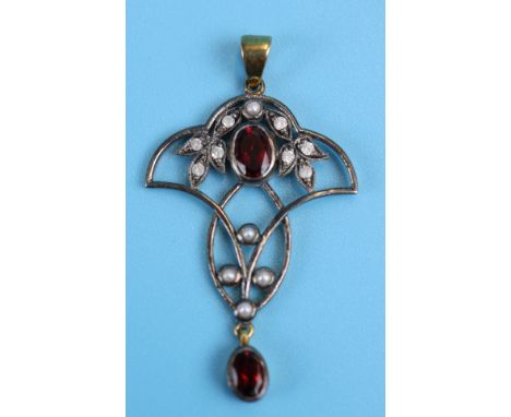 Garnet, pearl &amp; diamond set pendant