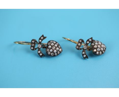 Pair of pearl &amp; diamond set earrings