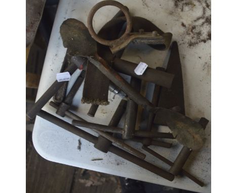 A group of miscellaneous items to include T bars, ring spanner etc.