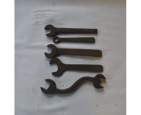 Four BSW - BSF spanners and a ring spanner, length of longest approx. 11 1/2" (5).