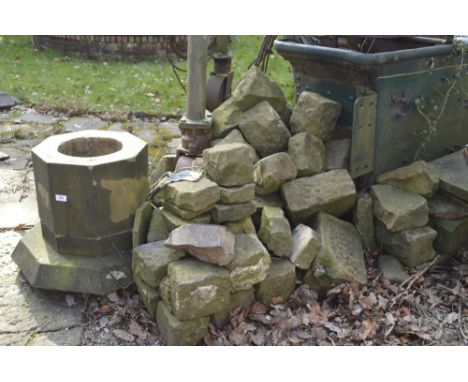 A large quantity of stone to include two part gate posts.