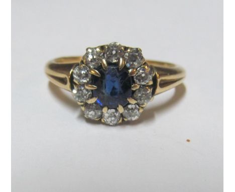 A sapphire and diamond cluster ring, size M/N 3.6g