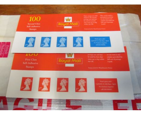 3 books of 100 First ( plus cover of just 4 stamps)&nbsp;and four books 100 Second Class old stamps
