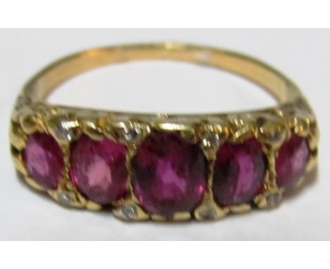 A five stone ruby ring, size R