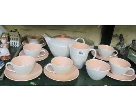 A 1970's Poole Pottery twenty one piece twintone teaset pink and mushroom colour