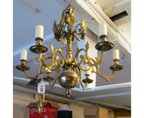 A brass chandelier