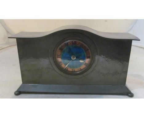 A Liberty & Co. pewter mantel clock enamel dial 01126 to basesome scratches right of dialenamel seems okwound and working las