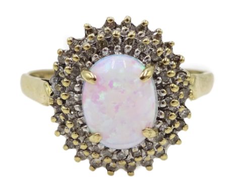 9ct gold opal and diamond cluster ring, hallmarked Condition Report & Further Details Approx 3.4gm, size TClick here for furt