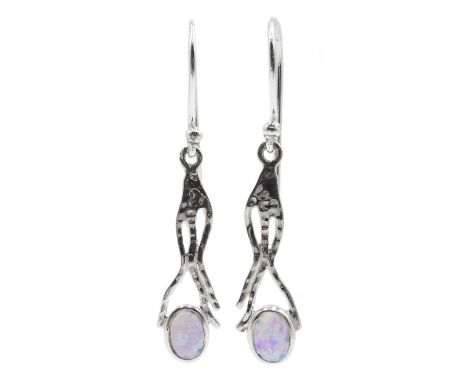 Pair of silver opal pendant earrings, stamped 925 Condition Report & Further Details Click here for further images, condition