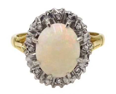 18ct gold opal and diamond cluster ring, hallmarked  Condition Report & Further Details Approx 5.1gm, size M-NClick here for 