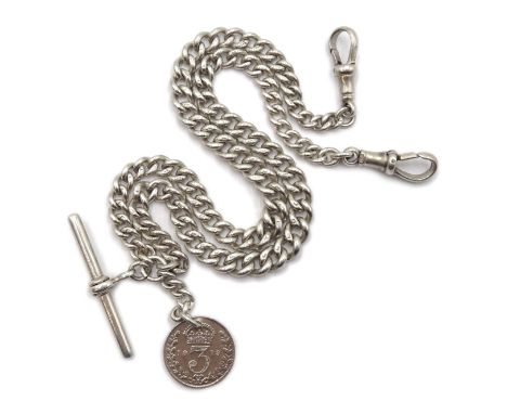 Early 20th century Albert chain with T bar and clips by Herbert Bushell & Son Ltd, Birmingham, with silver coin Condition Rep