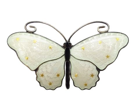 Norwegian silver and enamel butterfly brooch with gold stars by Olaf Fritjof Hjortdahl, stamped   Condition Report & Further 