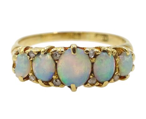 Early 20th century 18ct gold five stone opal and diamond ring Condition Report & Further Details Hallmarks rubbed, tested to 