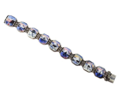 Arne Nordlie silver and enamel link bracelet depicting Nordic scenes, stamped Condition Report & Further Details Click here f