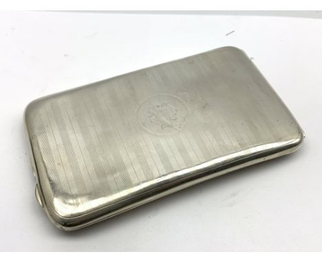 Silver engine turned cigarette case with monogram 14cm x 8cm Birmingham 1923 Maker S Blanckensee 5.97oz Condition Report & Fu