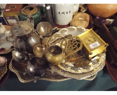 A Silver Plated Gallery Tray, Tea Service, Plates Etc. 