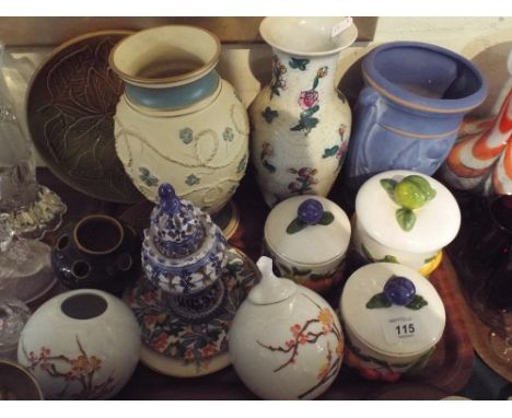 A Tray Containing Various Ceramic Vases Storage Jars Etc. 