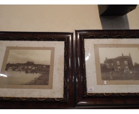 A Pair of Late Victorian Framed Photographs Depicting Family Playing Croquet on Farm House Lawn and Cows Drinking At Farm Hou