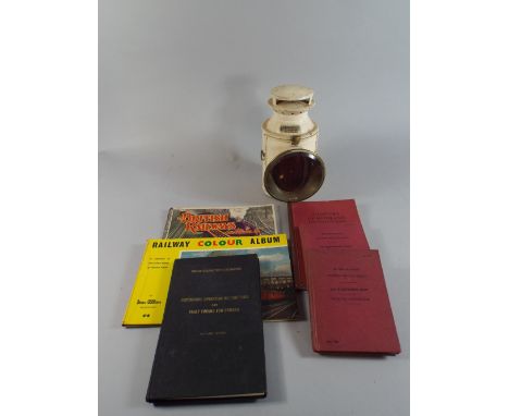 A Veritas LMS Brass Mounted Railway Lamp Together with A Collection of Printed Ephemera to Include A History of Highland Loco