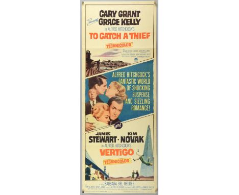 To Catch a Thief / Vertigo (R-1963) US Insert double bill film poster, starring Cary Grant, Grace Kelly, James Stewart, Kim N
