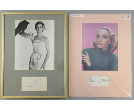 Two mounted vintage autographs of Marlene Dietrich & Tippi Hedren, both 12 x 16 inches (2).  
