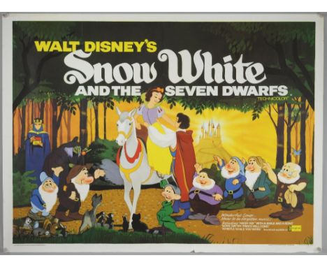 Walt Disney's Snow White and The Seven Dwarfs (R-1970's) British Quad film poster, folded, 30 x 40 inches.  
