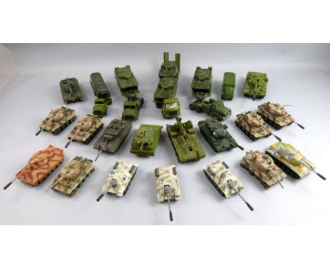 Collection Dinky, Corgi  and other makers die-cast  military toy trucks tanks and cars.  