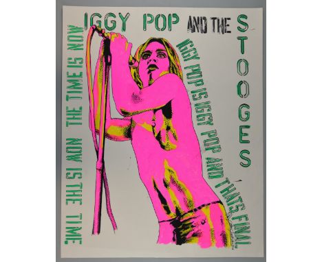 Iggy Pop and The Stooges - The Time Is Now original painted artwork by John Judkins, signed & dated 1976, flat, 29.5 x 23.25 