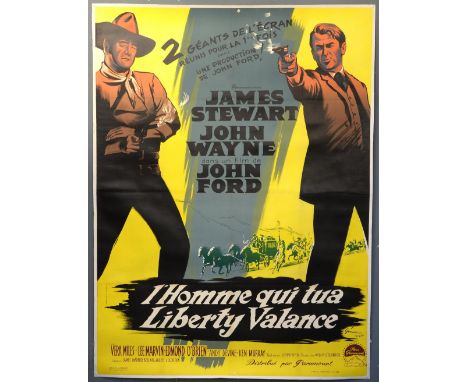 The Man Who Shot Liberty Valance (1962) French Grande film poster, starring James Stewart, John Wayne & John Ford, linen back