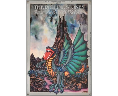 The Rolling Stones - An original 1973 poster for Cardiff Castle concert, which was cancelled and many of the posters were rec