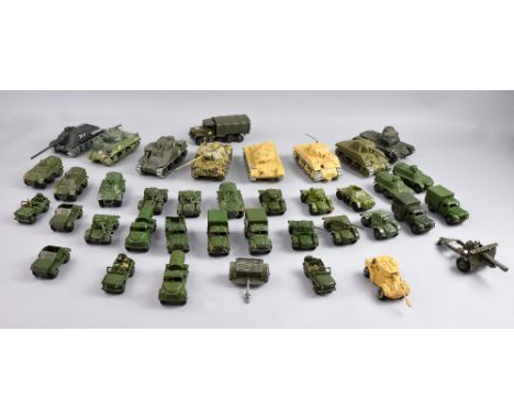 Collection of Dinky and other makers die-cast tanks and military vehicles .  