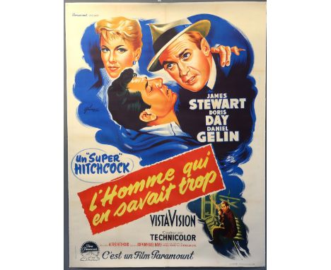 The Man Who Knew Too Much (1956) French Grande film poster, directed by Alfred Hitchcock, linen backed, 47 x 63 inches.  