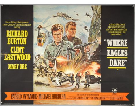 Where Eagles Dare (R-1970's) British Quad film poster, War starring Clint Eastwood & Richard Burton, MGM, folded, 30 x 40 inc