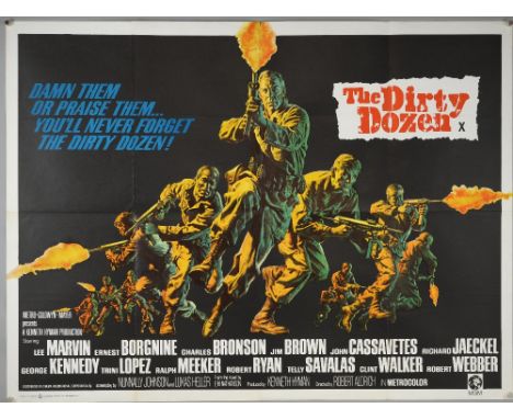 Dirty Dozen (R-1970's) British Quad film poster, War directed by Robert Aldrich, MGM, folded, 30 x 40 inches.  
