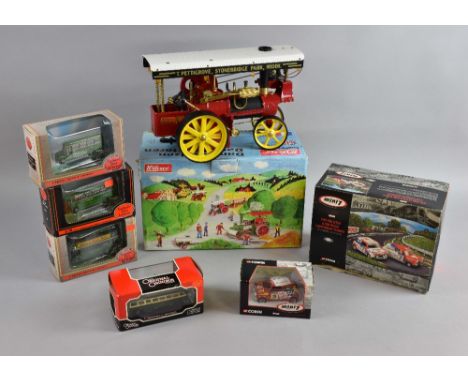 Wilesco model of a steam engine boxed  and a Collection of model cars and busses.  