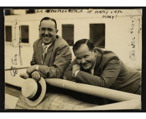 Stan Laurel (1890-1965) & Oliver Hardy (1892-1957) English & American Film Comedians, signed by both Laurel & Hardy on a vint
