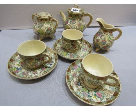 ORIENTAL CERAMICS, Satsuma fine gilded and bird decorated part tea service.&nbsp;Sucrier lid with handle broken and small chi
