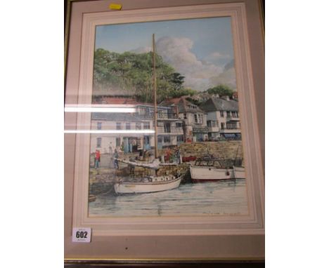 JOHN HOWELL, signed watercolour "The Waterfront at St Mawes" 35cm x 26cm
