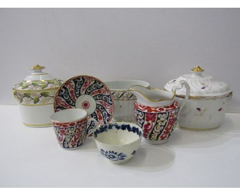 EARLY ENGLISH PORCELAIN, Chamberlain's Worcester-style oval lidded sucrier, Worcester Barr Flight and Barr milk jug with a ma