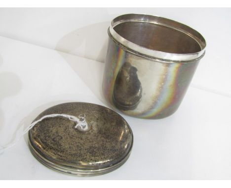 RUSSIAN SILVER a plain oval lidded tea caddy, 9cm height, marked Wiberg to base with an 84 mark, 205 grams in total