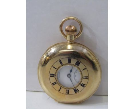 GOLD HALF HUNTER POCKET WATCH, J.W. Benson, London 9ct gold cased half hunter pocket watch with white enamelled dial, with or