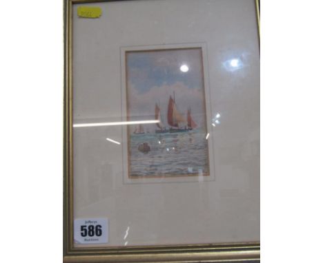 HENRY MARTIN, signed watercolour sketch, "Depicting fishing boats at sea", 12cm x 7cm