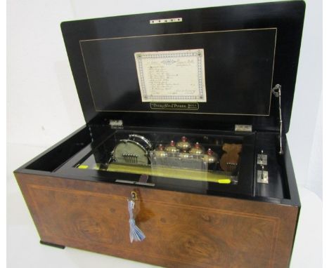 NICOLE FRERES MUSIC BOX, superb 19th Century 12 aires music box with drum and bells and castanets, retailed by Duck, Son & Pi