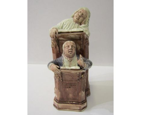 EARLY STAFFORDSHIRE, Ralph Wood slip glazed pulpit group "The Vicar &amp; Moses" 25cm height (back of pulpit broken off &amp;