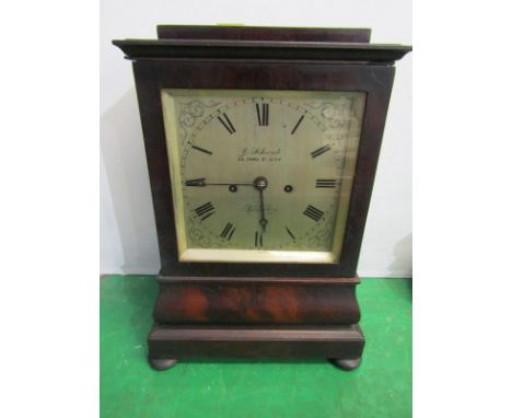 BRACKET CLOCK, by G. Schwab, 39 Fore Street, City London, mahogany veneered case and faceted glass sides and top on 4 bun fee