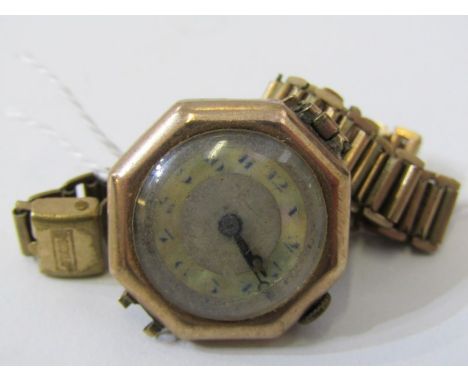 LADY'S VINTAGE GOLD CASED WATCH, lady's octagonal form gold cased wrist watch, with plated strap, a/f, watch and part of stra