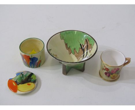 CLARICE CLIFF, Glendale circular 7cm sugar bowl, a Clarice Cliff Crocus pattern lidded conserve (rim chips), also a Royal Wor
