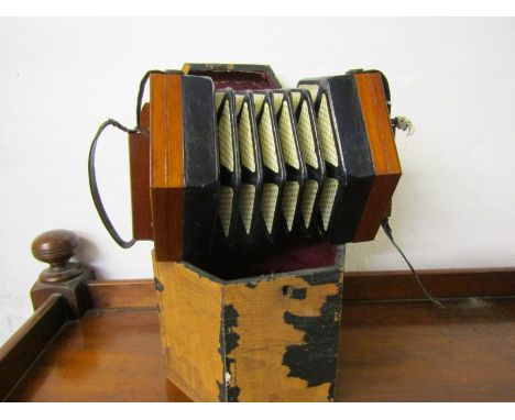 LACHENAL CONCERTINA, antique circa 1900, 20 button concertina, made by Lachenal &amp; Co, with original label to top (label n
