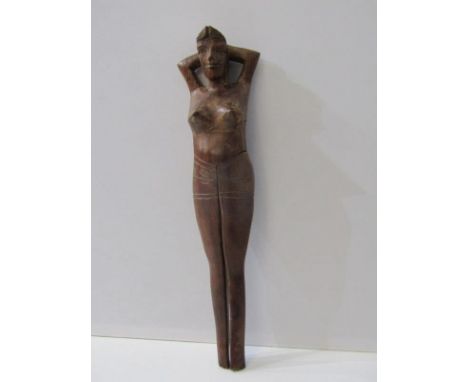 TREEN, Folk Art nutcracker, pair of naïve wood nut crackers in the form of a naked woman, 35cm height