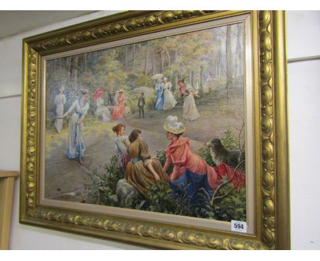T. CIPRIANI, signed oil on canvas "Society ladies playing tennis", 43cm x 59cm